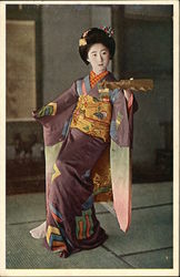 Geisha Dancing with a Fan Postcard