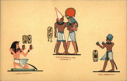 Queen Hatshepsut, God Ra Blessing King Thothemes III, & King Amenhotep II Postcard