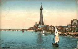 View of Beach and Tower Blackpool, England Lancashire Postcard Postcard