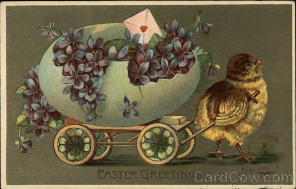 Easter Greetings with Chick and Egg Wagon With Chicks