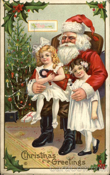 Santa with Two Little Girls Santa Claus