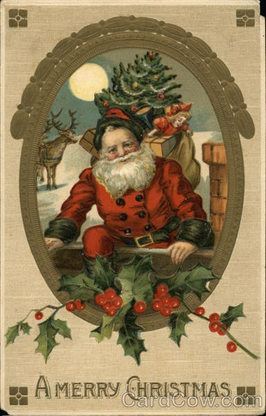 Santa On Roof Delivering Presents Santa Claus