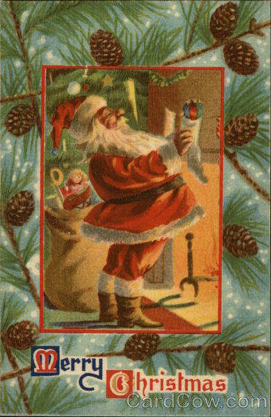 Santa Placing his Present in a Sock Santa Claus