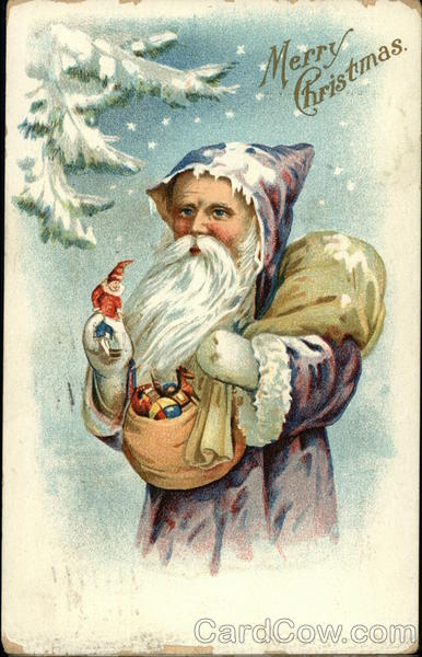 Santa in Purple Delivering Toys Santa Claus