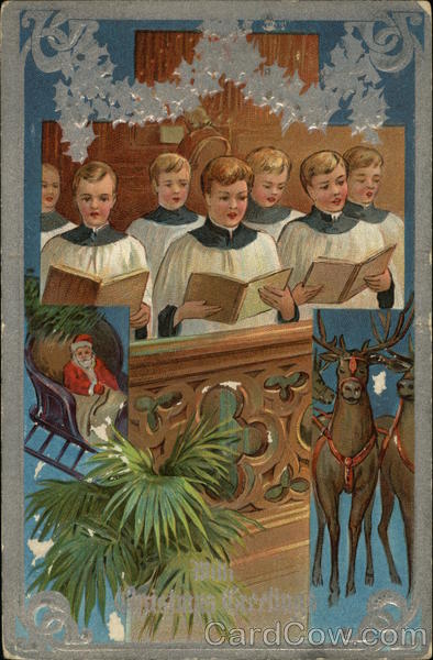 Choir Boys, Cross and Santa Claus with his Sleigh