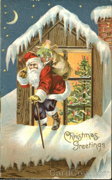 Christmas Greetings with Santa on a Rooftop in the Snow