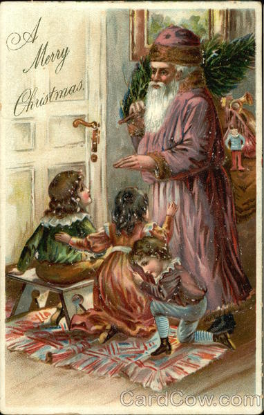 Santa with Presents and Three Little Children Santa Claus