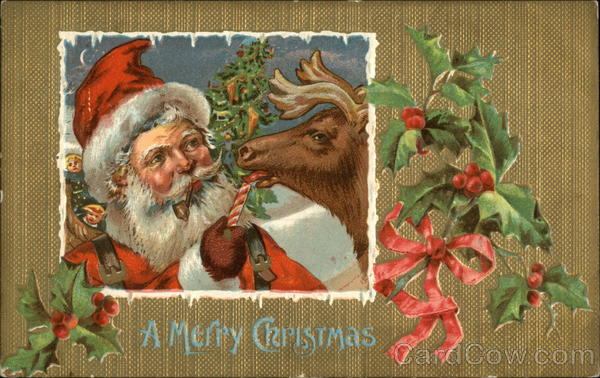 A Merry Christmas with Santa and Reindeer Santa Claus