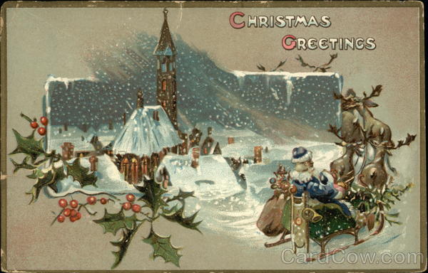 Christmas Greetings with Santa and Reindeer Santa Claus