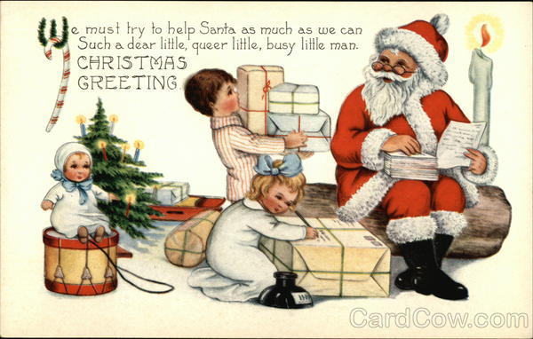 Children Helping Santa with Packages Santa Claus