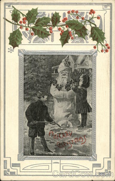 Santa made of snow by two children Santa Claus