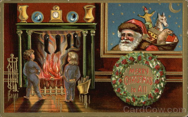 Merry Christmas to All with Santa and Children Santa Claus