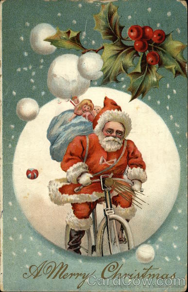 Santa Delivering Presents by Bicycle Santa Claus
