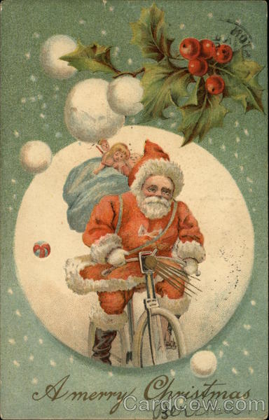 A Merry Christmas with Santa on a Bicycle Santa Claus