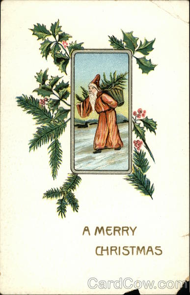 Framed Santa Delivering Tree Santa Claus