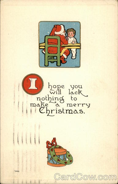 Santa Talking to Child at Table Santa Claus