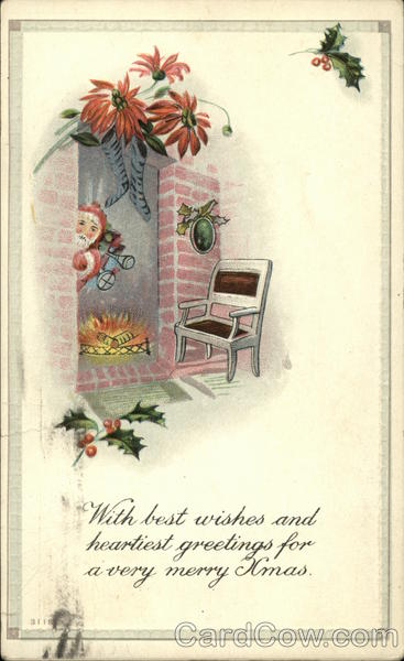 Santa Peeking Out of Fireplace Santa Claus