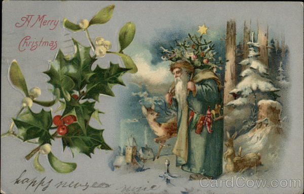 A Merry Christmas with St Nick in Snow Scene Santa Claus