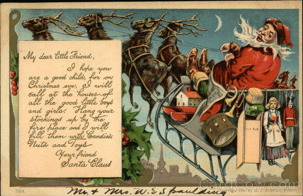Santa Delivering Toys in Sleigh Pulled by Reindeer