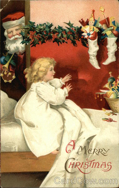 A Merry Christmas with Child, Stockings, and Santa