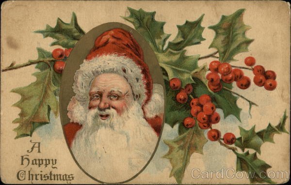 A Happy Christmas with Santa and Holly Santa Claus