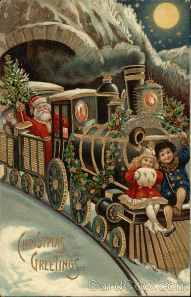 Christmas Greetings with Santa, Train and Children