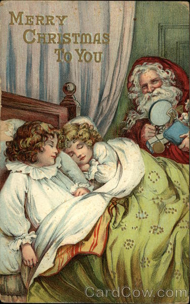 Merry Christmas to You with Children Sleeping and Santa