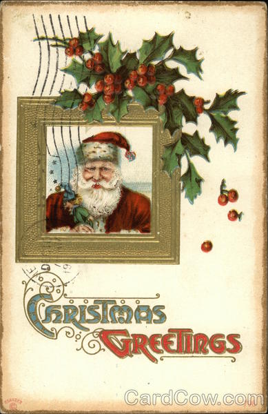Christmas Greetings with Santa and Holly Santa Claus