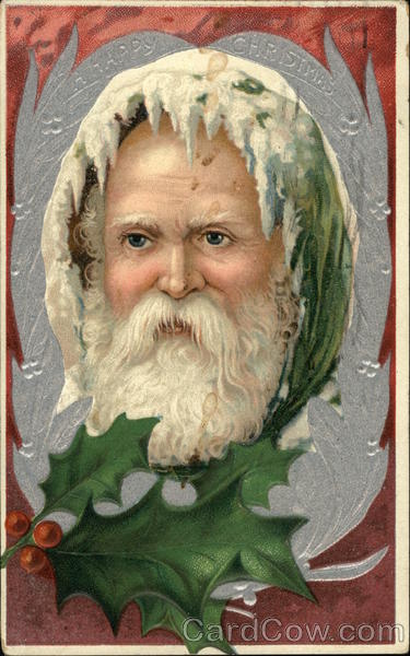 Santa head with holly underneath Santa Claus