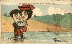 A english man carries a lady over a pond Postcard