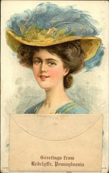 Glamour Woman with Blue Hat Postcard