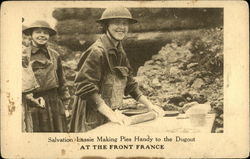 Salvation Lassie Making Pies Handy to the Dugout at the Front France Postcard