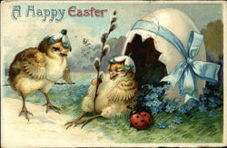A Happy Easter with Chicks and Egg Postcard