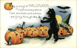 Sing a Song of Halloween Pumpkins Everywhere Cats and Bats and Witches are Flying Through the Air Postcard Postcard