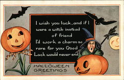 Halloween pumpkins with greeting in the middle Postcard