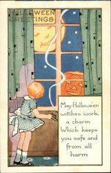 Halloween Greetings, May Halloween Witches Work a Charm Which Keeps you Safe and From all Harm Postcard
