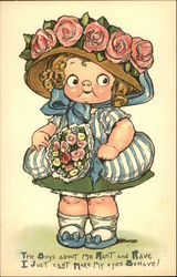 A Girl with Bright Eyes with a Bouquet of Flowers Postcard