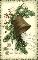 Bell wth branches and berries around it Postcard