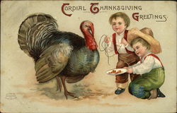 Cordial Thanksgiving Greetings with Turkey and Boys Cordial Thanksgiving Greetings with Turkey and Boys