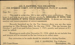 Tax collection card from 1924 Birmingham, AL Postal Cards Postcard Postcard