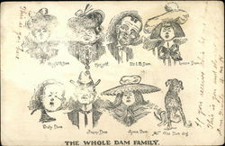 Pencil Drawing Caricatures of The Whole Dam Family Postcard