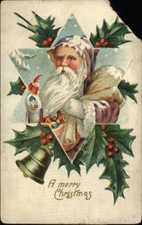 Santa Framed in Jewish Star and Holly Postcard