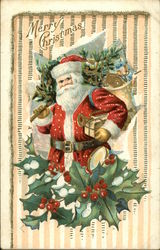 Santa Delivering Toys and Tree Postcard
