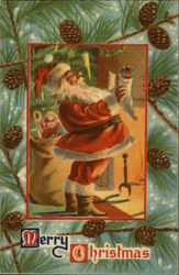 Santa Placing his Present in a Sock Santa Claus Postcard Postcard