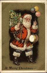 Santa Delivering Toys ad Tree Postcard