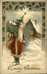 Santa Delivering a Christmas Tree Postcard