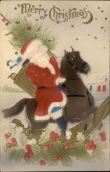 Santa Riding on a Horse Santa Claus Postcard Postcard