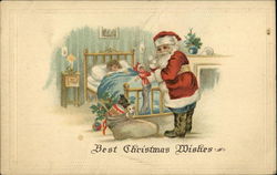 Best Christmas Wishes with Santa and Sleeping Child Postcard