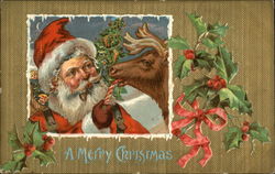 A Merry Christmas with Santa and Reindeer Postcard