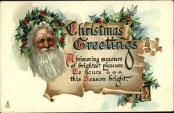 Christmas Greetings, A Brimming Measure of Brightest Pleasure be Yours This Season Bright Postcard